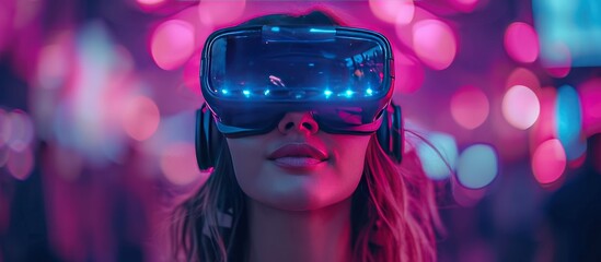 Obraz na płótnie Canvas Woman with VR virtual reality goggles