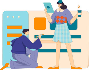 Flat vector illustration of business people operating work scene
