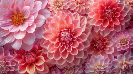 An illustration of a bunch of pink and rose coloured dahlias