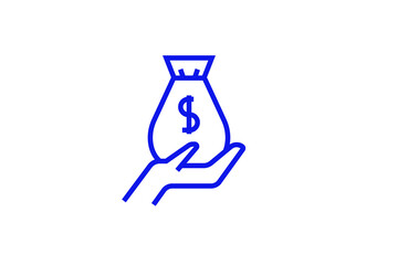 hand holding money illustration in line style design. Vector illustration.	