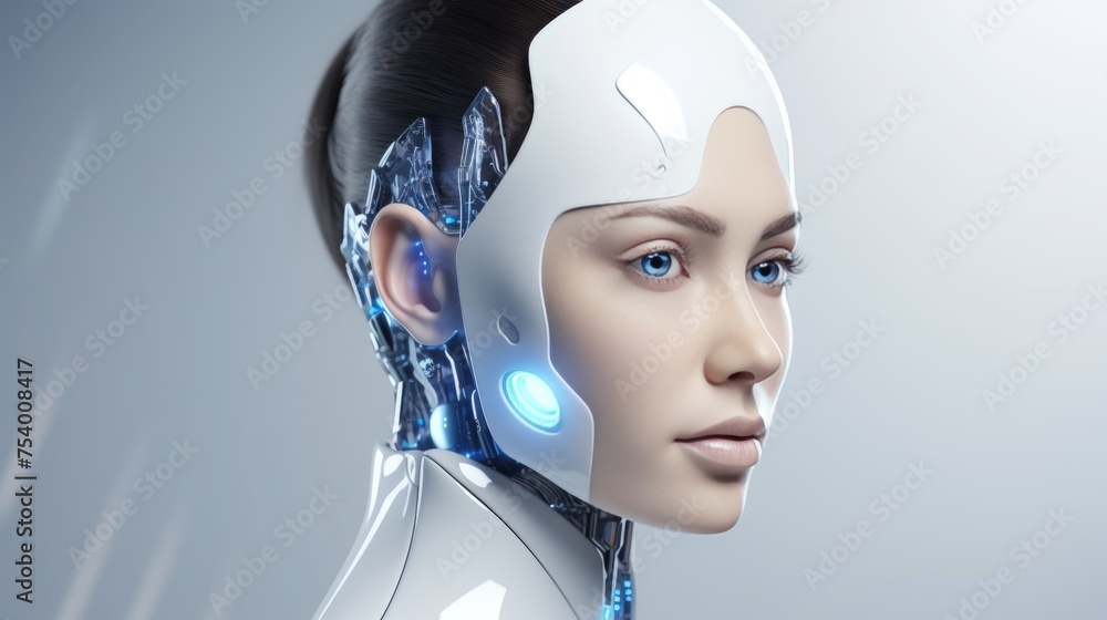 Aufkleber futuristic white artificial intelligence humanoid robot portrait with copy space for text