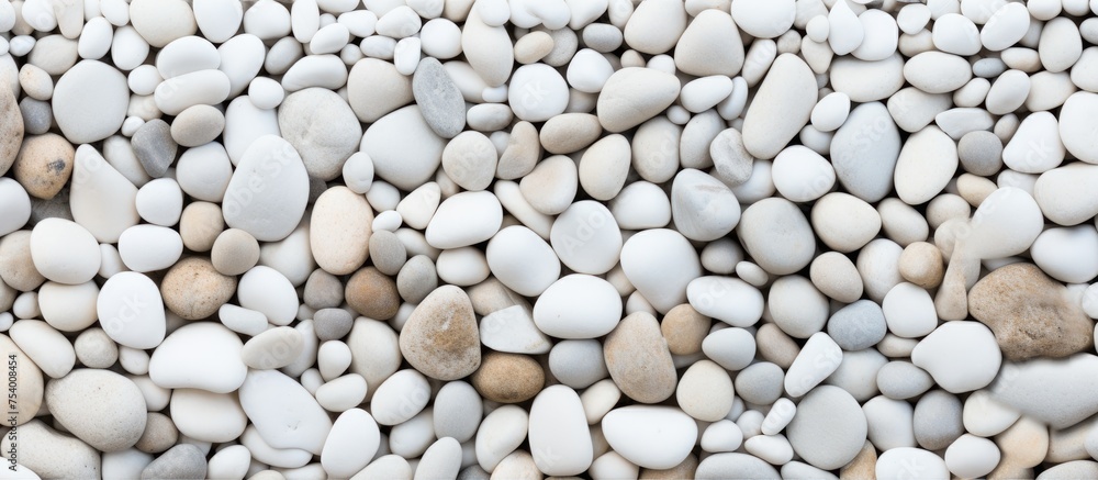 Poster this close-up view showcases a grouping of rocks, each varying in size, shape, and color. the rocks 