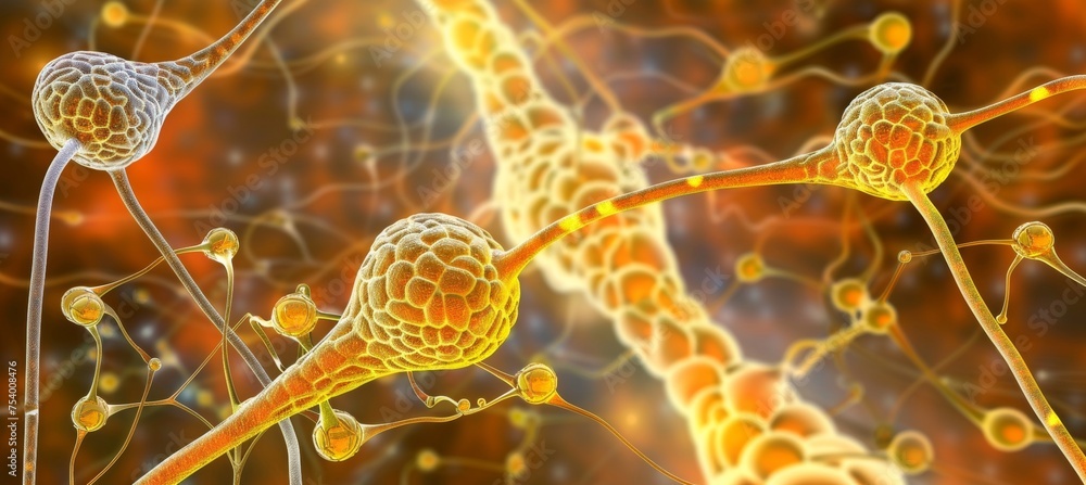 Aufkleber detailed close up of human brain with neurons firing and neural extensions in action