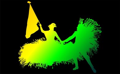 samba, baile, brasil, danza, carnaval, silueta, color, vector, pegatina, plumas, traje, ilustracion, angel, diablo	
