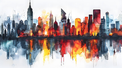 Abstract cityscape with elegant alcohol ink reflections. City Lights in Alcohol Ink. The sophistication and modernity of a city skyline portrayed through the elegance of alcohol ink patterns.