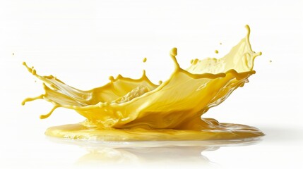 Creamy cheddar cheese sauce splashing in the air, isolated on a clean white background - obrazy, fototapety, plakaty