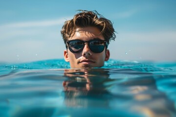 man wearing black sunglasses swimming in water during daytime
