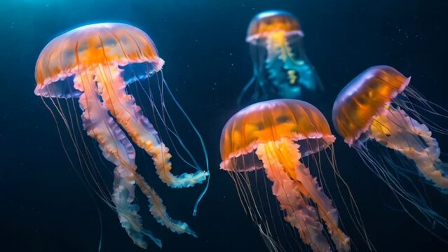 jelly fish in the sea, mixed of beautiful orange amd blue colors 