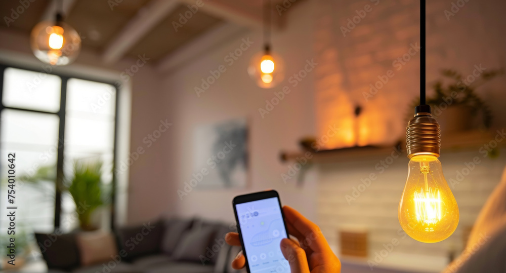 Poster the energy efficiency of a smart light bulb with the ability to track and monitor energy usage throu