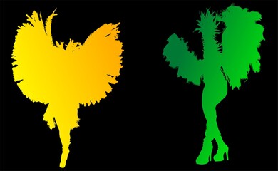 samba, baile, brasil, danza, carnaval, silueta, color, vector, pegatina, plumas, traje, ilustracion, angel, diablo	
