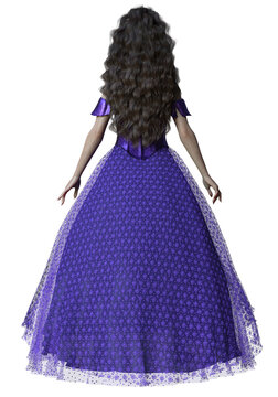 3D rendered beautiful brunette female wearing an elegant prple gown on Transparent Background - 3D Illustration