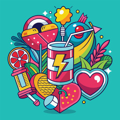 Cocktail doodle icons set. Colorful vector illustration.