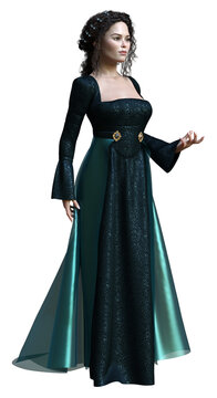 3D rendered beautiful brunette female on Transparent Background wearing an elegant dress - 3D Illustration