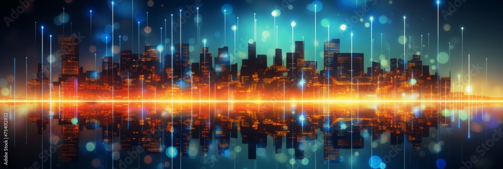 Poster wireless network and connection technology concept with abstract modern city model background