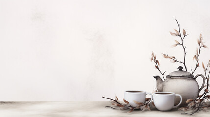 cup of tea on the table - obrazy, fototapety, plakaty
