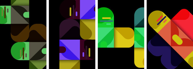 Geometric colorful poster backgrounds with squares and circles