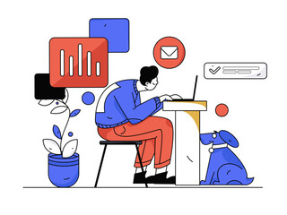 Flat vector illustration of business people operating work scene
