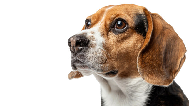 a portrait of a beagle with floppy ears and a curious expression, isolated on transparent background, png file