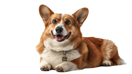 a portrait of a corgi with a crown and a scepter, isolated on transparent background, png file