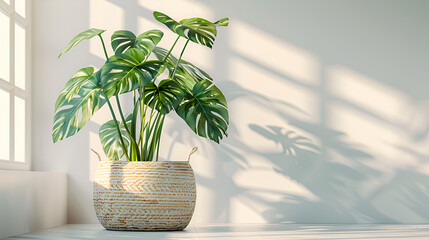 Monstera in a pot isolated on white background. generative ai