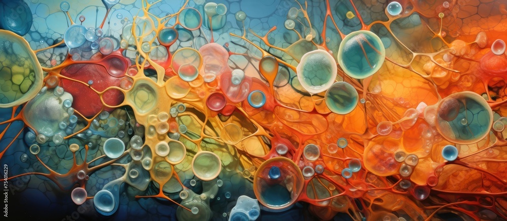 Poster this abstract painting features a cacophony of colors and shapes, creating a dynamic and visually st