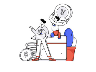 Flat vector illustration of business people operating work scene
