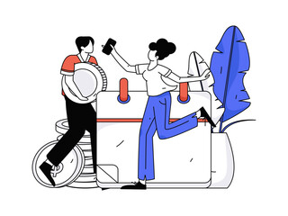 Fototapeta premium Flat vector illustration of business people operating work scene 
