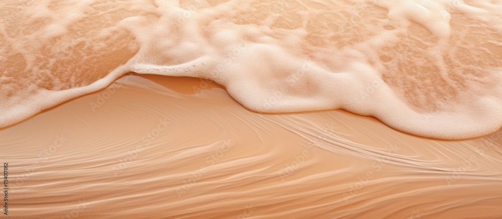 Poster a sandy beach with waves constantly coming in and out of the water, creating a dynamic and ever-chan