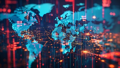 Obraz premium Digital World Map with Network Connections connected to each other. commerce, data, networks.