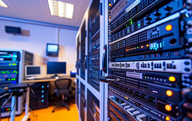 Internal environment of network room,created with Generative AI tecnology.