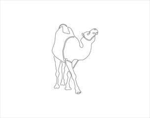 Continuous Line Drawing Of Camel. One Line Of Arabian Camel. Camel In Arabia Continuous Line Art. Editable Outline.