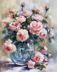 Vintage Flowers Oil Painting, Art, Roses