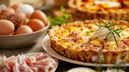 Alongside the sugary delights there are also savory options such as Easterthemed cheese platters and quiches incorporating traditional Easter ingredients like ham and eggs.