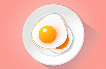 Top view of two fried eggs on a plate, flat design illustration