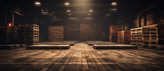 Foto op Aluminium A large industrial room filled with an abundance of empty wooden pallets used for storing and transporting goods in warehouses and factories. © 2rogan