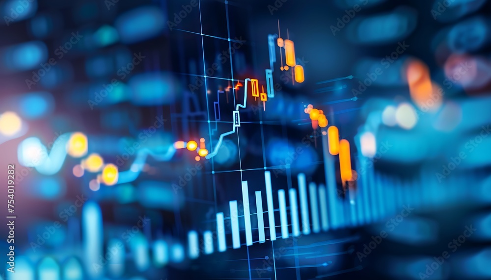 Poster digital graph of rapid investment growth, skyrocketing stocks dynamic graph showing stocks soaring u