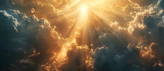 Divine Light Shines Through Clouds in Heaven, To convey the concept of divine presence and spiritual illumination through a visually stunning and - obrazy, fototapety, plakaty