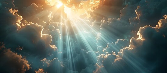 Sun Shining Through Clouds with Ethereal, Heavenly Light Rays