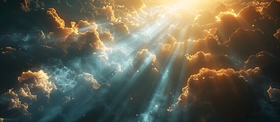 Heavenly Rays of Hope and Beauty, To convey a message of hope, beauty, and peace through a photorealistic and high-resolution depiction of a divine - obrazy, fototapety, plakaty