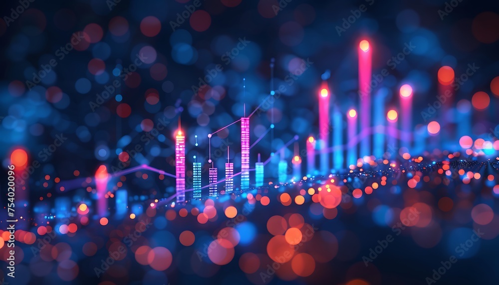 Poster digital graph of rapid investment growth, skyrocketing stocks dynamic graph showing stocks soaring u