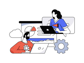 Flat vector illustration of business people operating work scene
