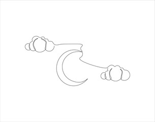 Continuous Line Drawing Of Crescent Moon For Ramadhan Element. One Line Of Crescent Moon. Moon Continuous Line Art. Editable Outline.