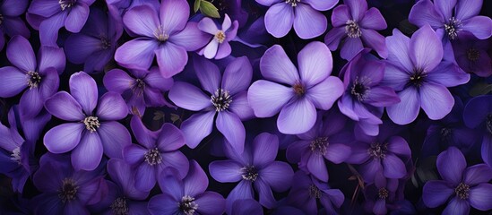 A cluster of purple flowers are arranged closely next to each other, creating a vibrant display of color in a garden or field. The flowers are similar in size and shape, appearing uniform in their
