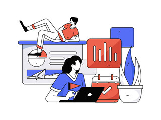 Flat vector illustration of business people operating work scene
