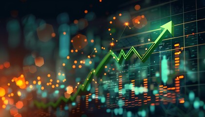 investment growth concept with graph pointing upwards. stock market, bitcoin, property.