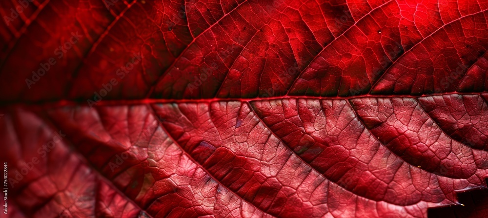 Poster detailed close up of red leaf skeleton texture background for design projects and nature concepts