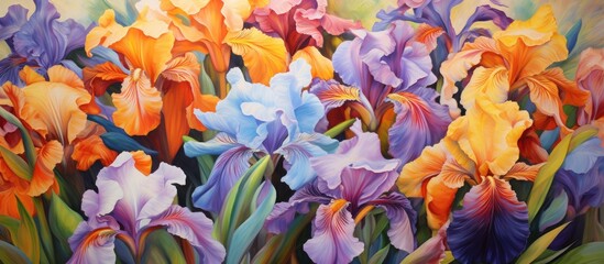 The painting features a diverse array of flowers in various colors, showcasing the beauty and intricacy of natures botanical wonders. Each bloom is meticulously detailed, creating a lively and dynamic