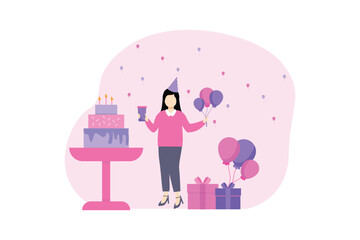 Fototapeta premium Birthday Party Flat Illustration Design