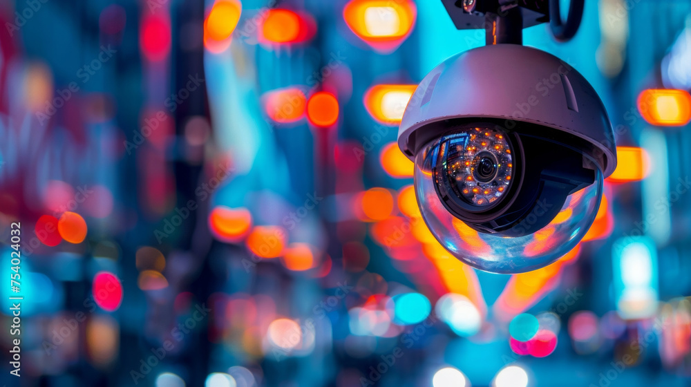 Poster a closeup of a security camera equipped with infrared technology able to record even in lowlight con
