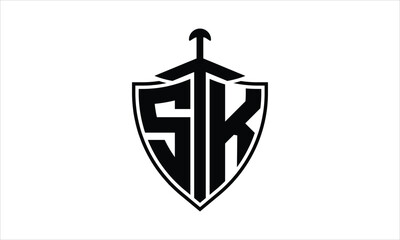 SK initial letter shield icon gaming logo design vector template. batman logo, sports logo, monogram, polygon, war game, symbol, playing logo, abstract, fighting, typography, icon, minimal, knife logo